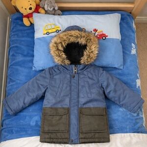 George Boys Winter Puffer Jacket Size 3T | Blue & Black Colorblock Toddler Coat